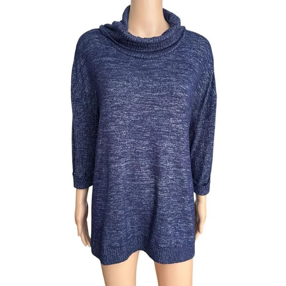 John Mark navy heather Sweater Cowl Neck 3/4 Sleeves size M